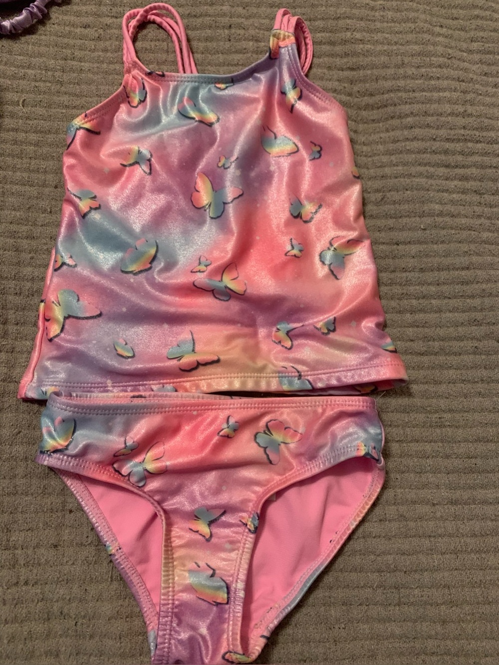 Girls Pink Butterfly Tankini Set - Two-Piece Swimwear